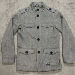Kr3w Pea Coat Mens Size Small Grey Military Full Zip Button Up Jacket